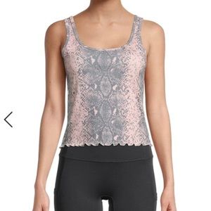 Wildfox Pink/Gray Snakeskin Print Ribbed Cotton Blend Tank, Rolled Hem, NWT L